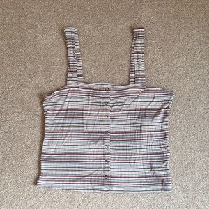 American Eagle Outfitters Striped Button-Front Crop Top